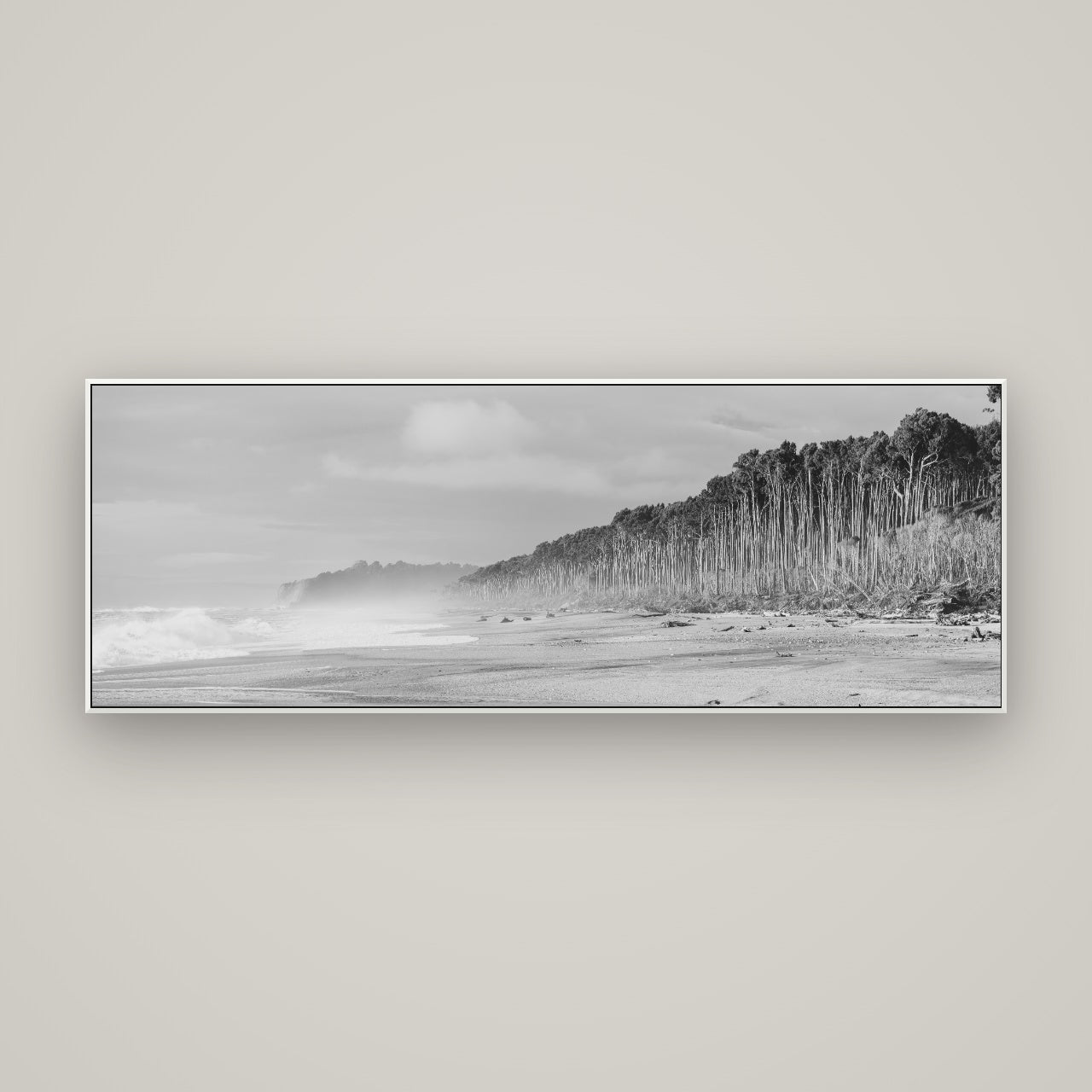 Rimu Rhythms, Bruce Bay's Wild Serenity — ArtBox White, 170×60 cm. New Zealand fine art wall art by Stephen Milner.