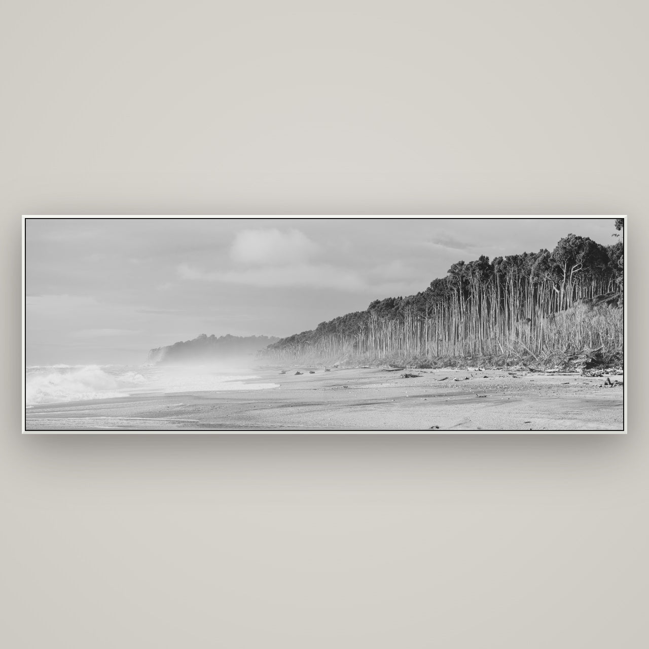 Rimu Rhythms, Bruce Bay's Wild Serenity — ArtBox White, 198×70 cm. New Zealand fine art wall art by Stephen Milner.