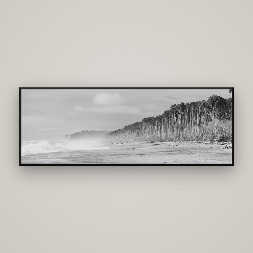 Rimu Rhythms, Bruce Bay's Wild Serenity — Basel Black Matte, 170×60 cm. New Zealand fine art wall art by Stephen Milner.