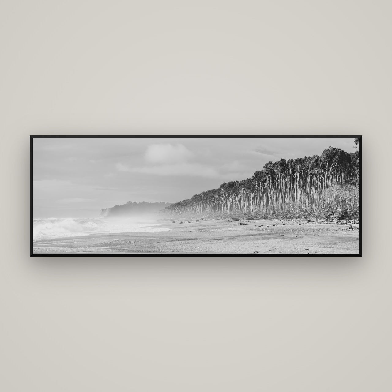 Rimu Rhythms, Bruce Bay's Wild Serenity — Basel Black, 170×60 cm. New Zealand fine art wall art by Stephen Milner.