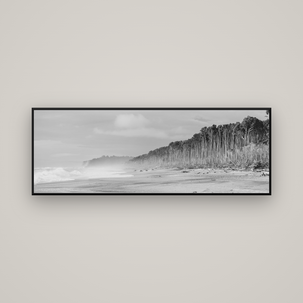 Rimu Rhythms, Bruce Bay's Wild Serenity — Basel Black Matte, 170×60 cm. New Zealand fine art wall art by Stephen Milner.