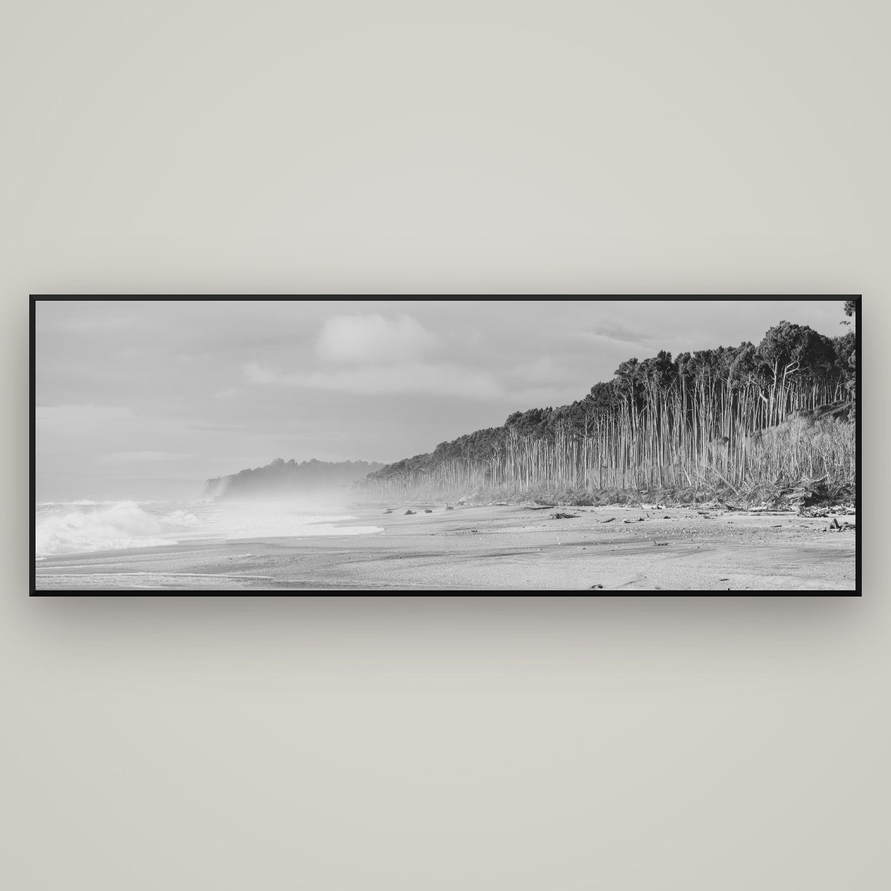 Rimu Rhythms, Bruce Bay's Wild Serenity — Basel Black, 198×70 cm. New Zealand fine art wall art by Stephen Milner.