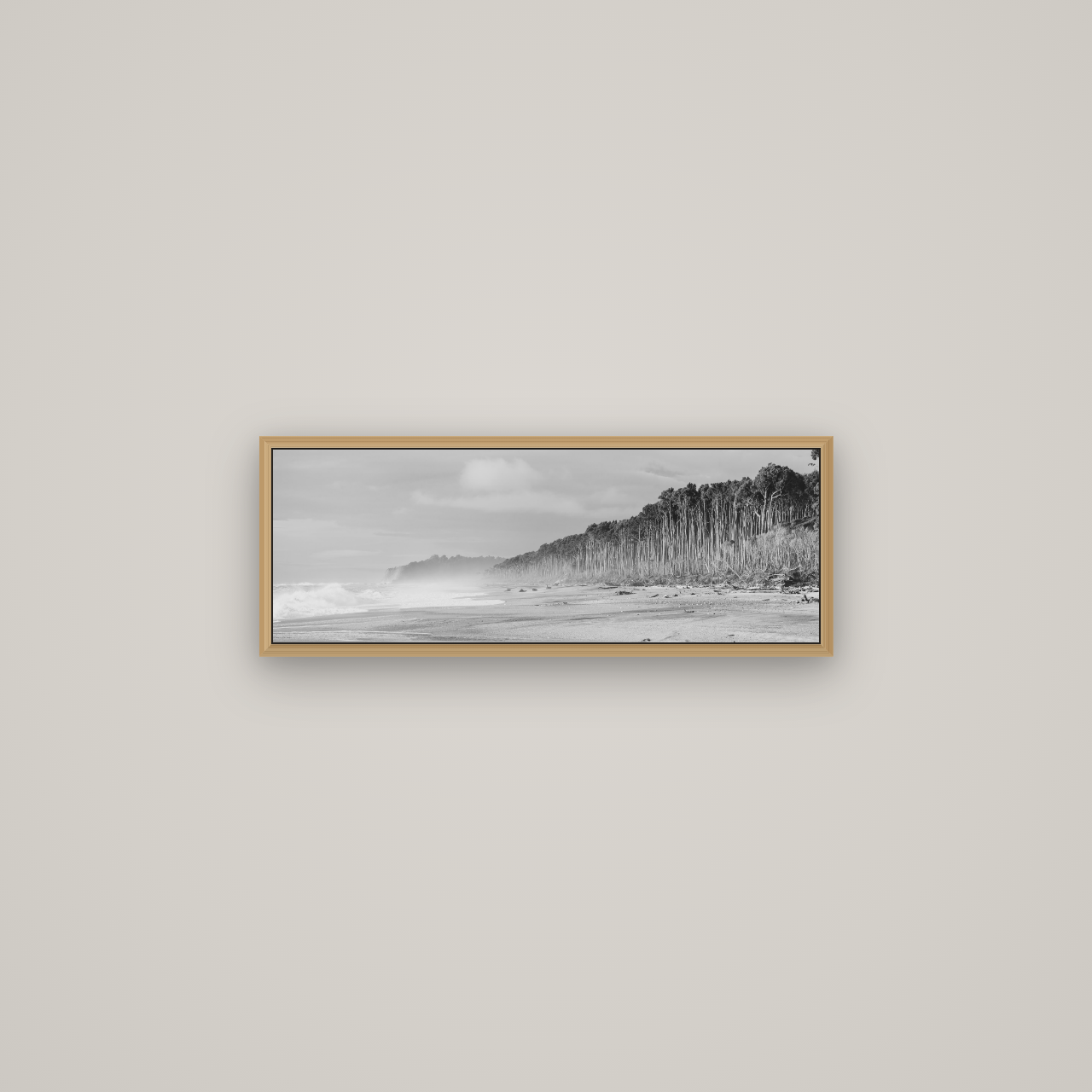 Rimu Rhythms, Bruce Bay's Wild Serenity, Basel Natural Oak, 68×24 cm. New Zealand fine art wall art by Stephen Milner.