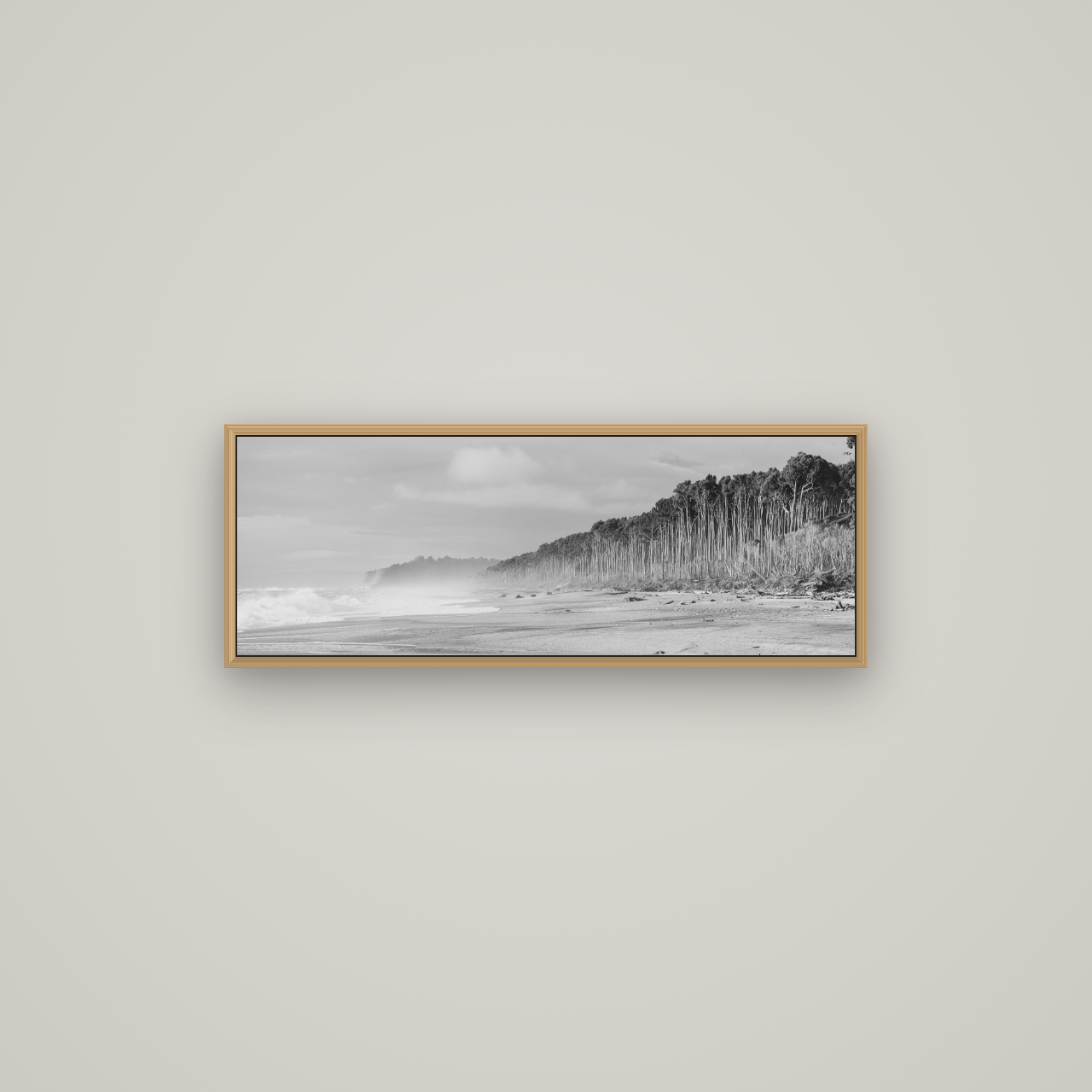 Rimu Rhythms, Bruce Bay's Wild Serenity, Basel Natural Oak, 85×30 cm. New Zealand fine art wall art by Stephen Milner.