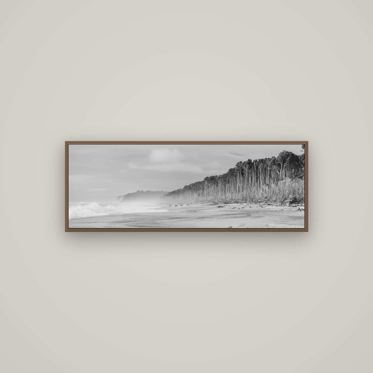 Rimu Rhythms, Bruce Bay's Wild Serenity, Basel Walnut, 113×40 cm. New Zealand fine art wall art by Stephen Milner.