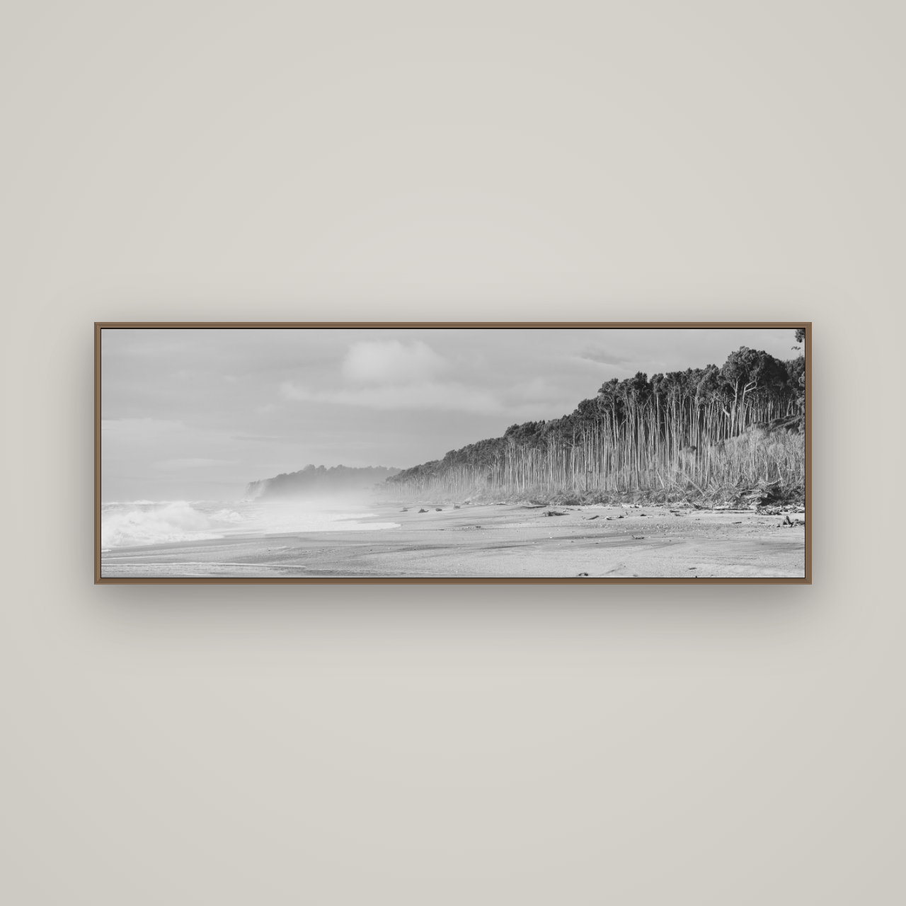 Rimu Rhythms, Bruce Bay's Wild Serenity, Basel Walnut, 170×60 cm. New Zealand fine art wall art by Stephen Milner.
