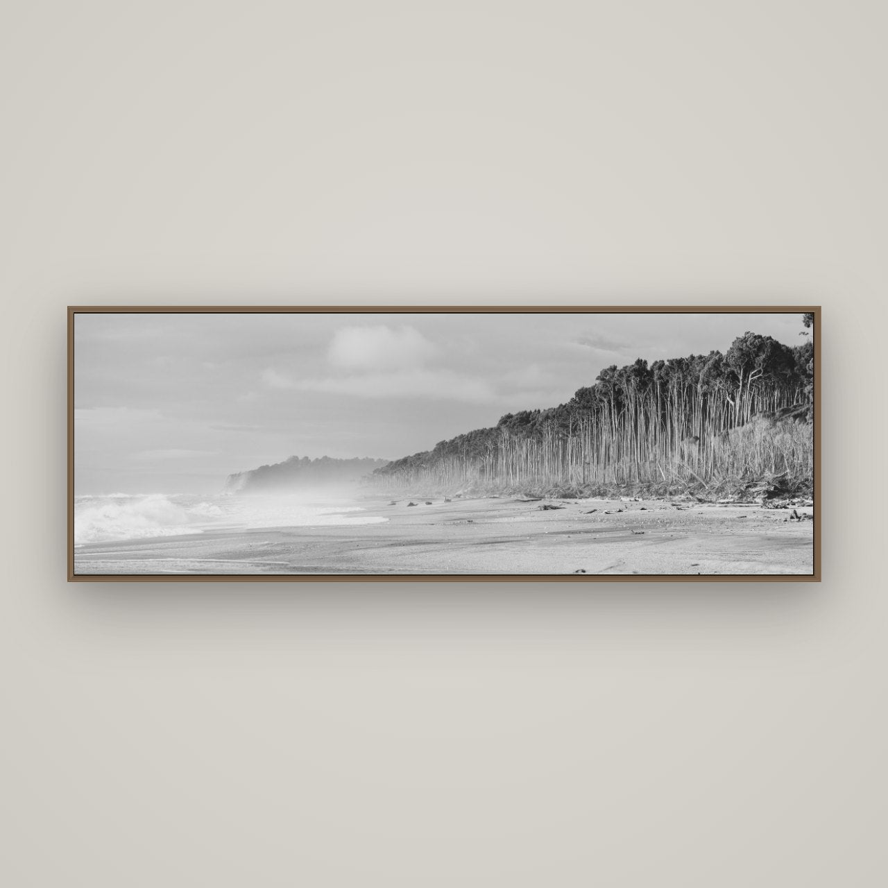 Rimu Rhythms, Bruce Bay's Wild Serenity, Basel Walnut, 170×60 cm. New Zealand fine art wall art by Stephen Milner.