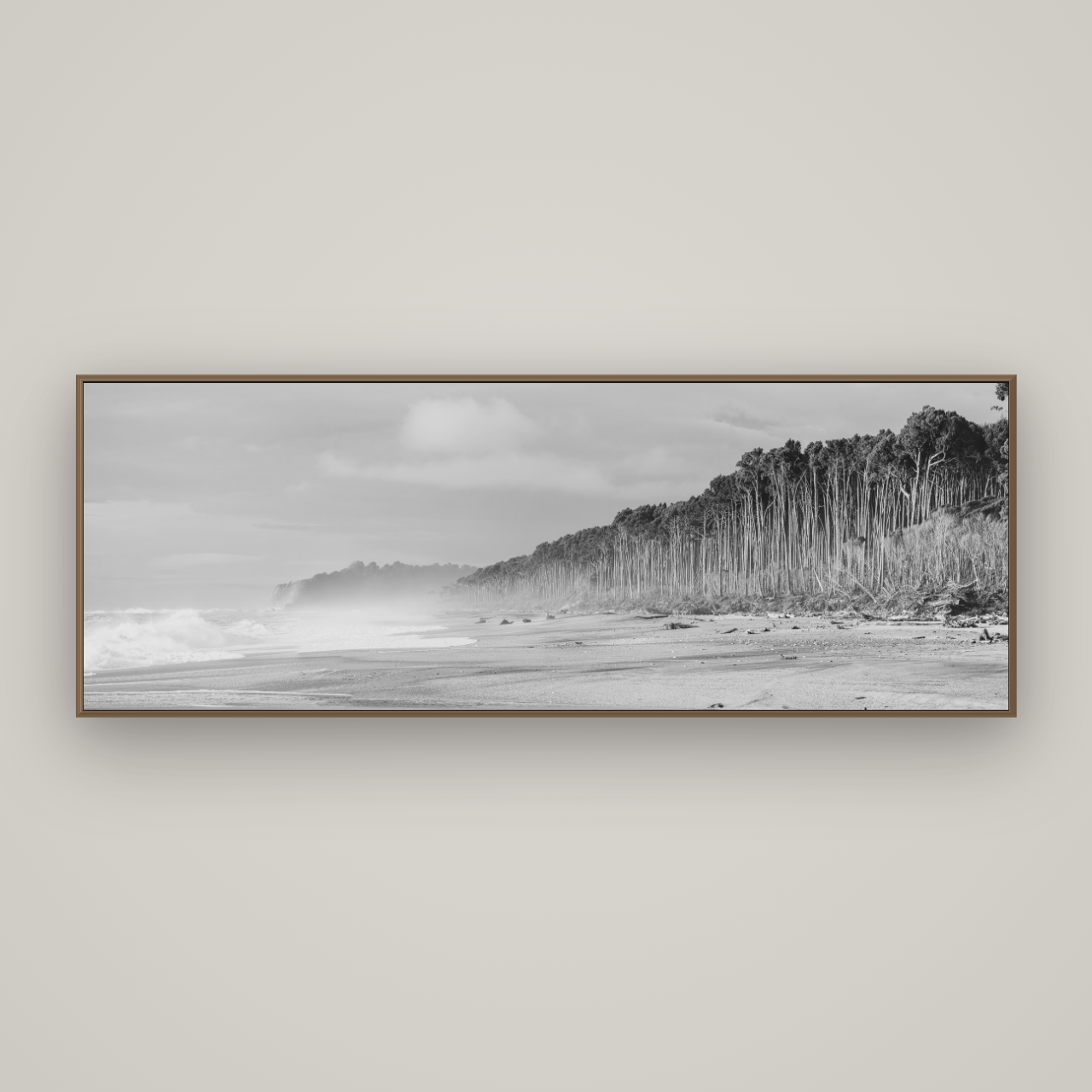 Rimu Rhythms, Bruce Bay's Wild Serenity, Basel Walnut, 198×70 cm. New Zealand fine art wall art by Stephen Milner.
