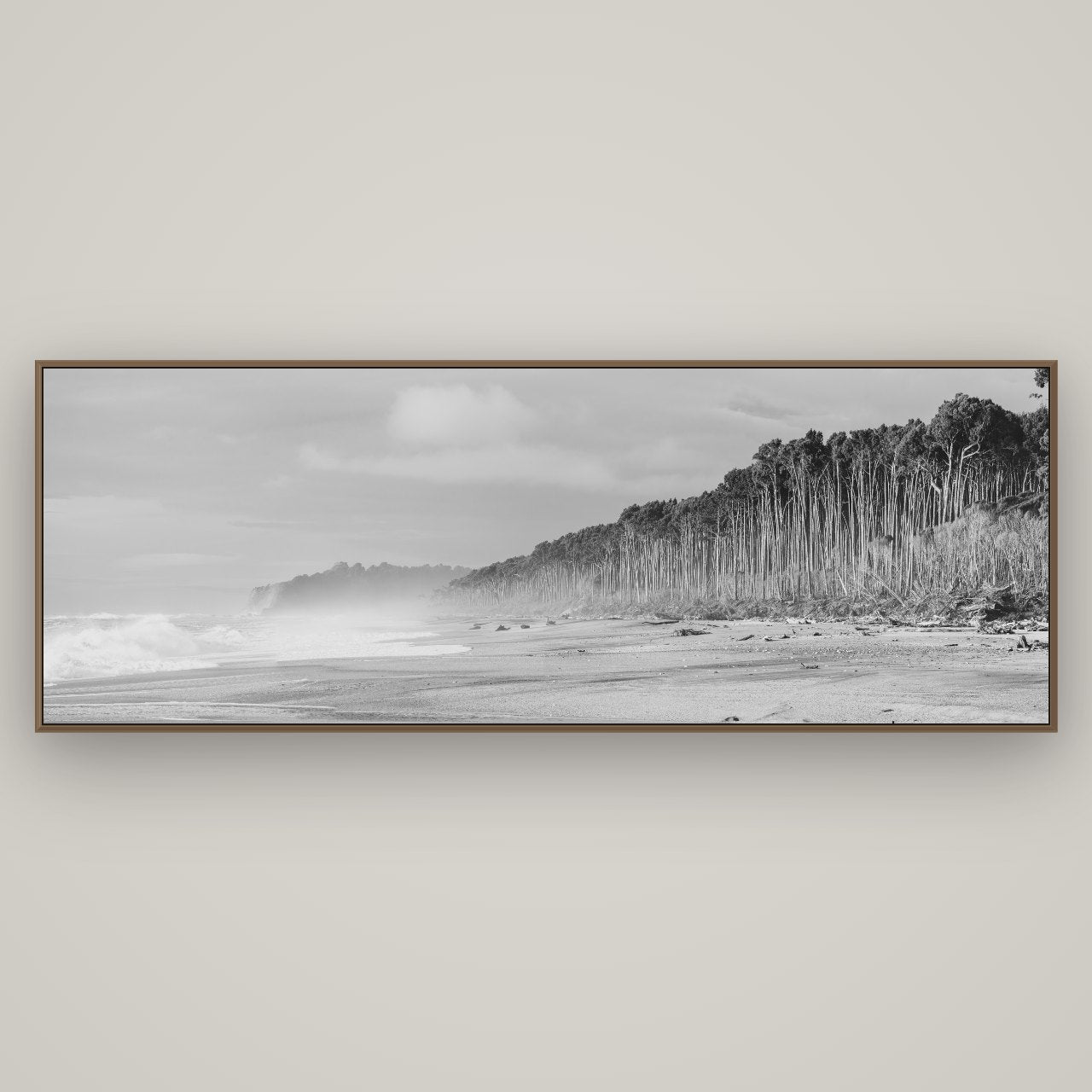 Rimu Rhythms, Bruce Bay's Wild Serenity, Basel Walnut, 198×70 cm. New Zealand fine art wall art by Stephen Milner.