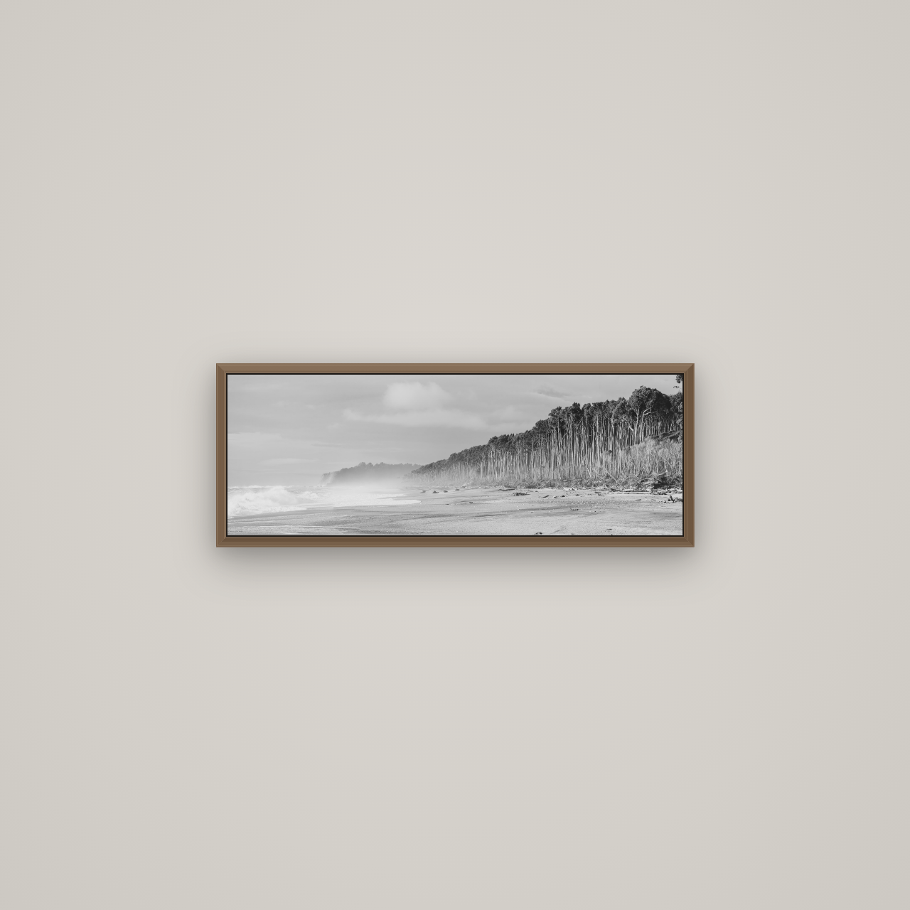 Rimu Rhythms, Bruce Bay's Wild Serenity, Basel Walnut, 68×24 cm. New Zealand fine art wall art by Stephen Milner.
