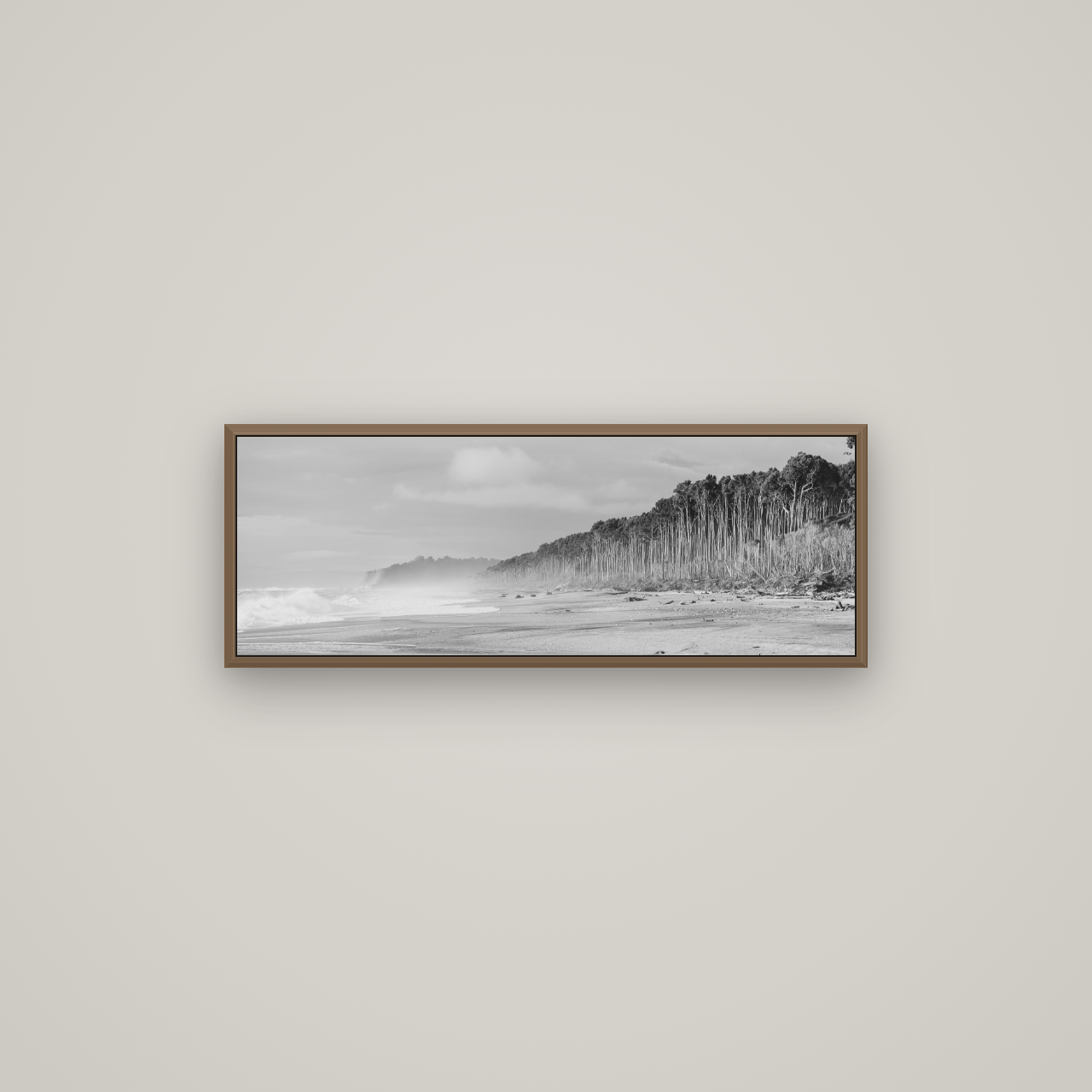 Rimu Rhythms, Bruce Bay's Wild Serenity, Basel Walnut, 85×30 cm. New Zealand fine art wall art by Stephen Milner.