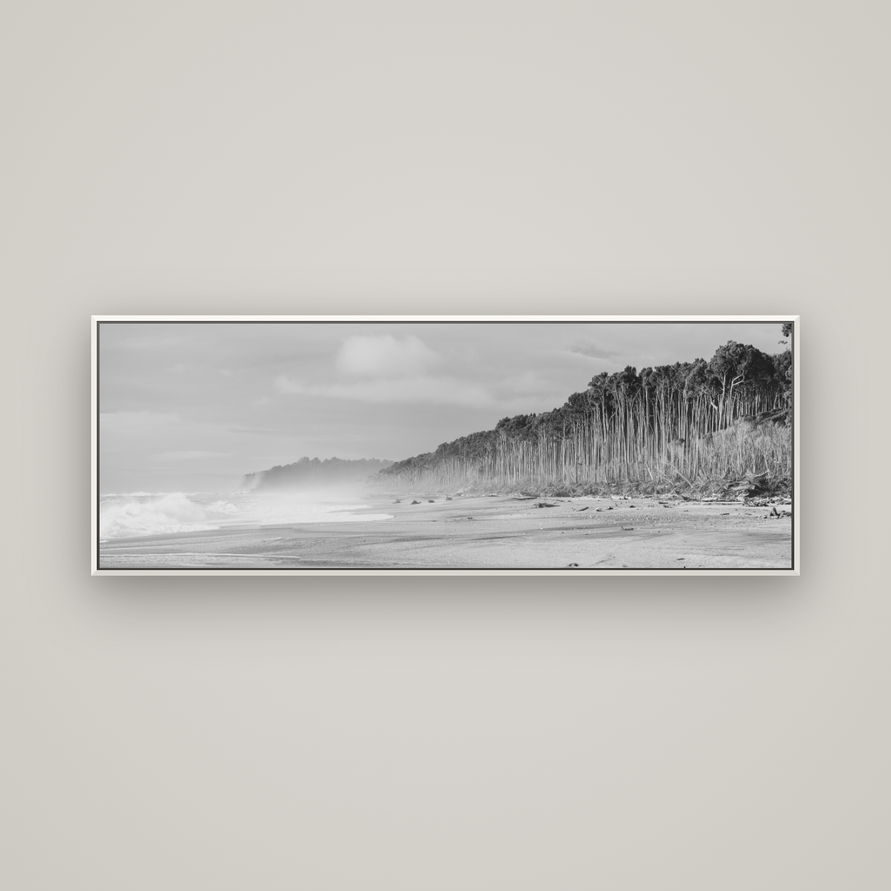 Rimu Rhythms, Bruce Bay's Wild Serenity — Basel White, 170×60 cm. New Zealand fine art wall art by Stephen Milner.