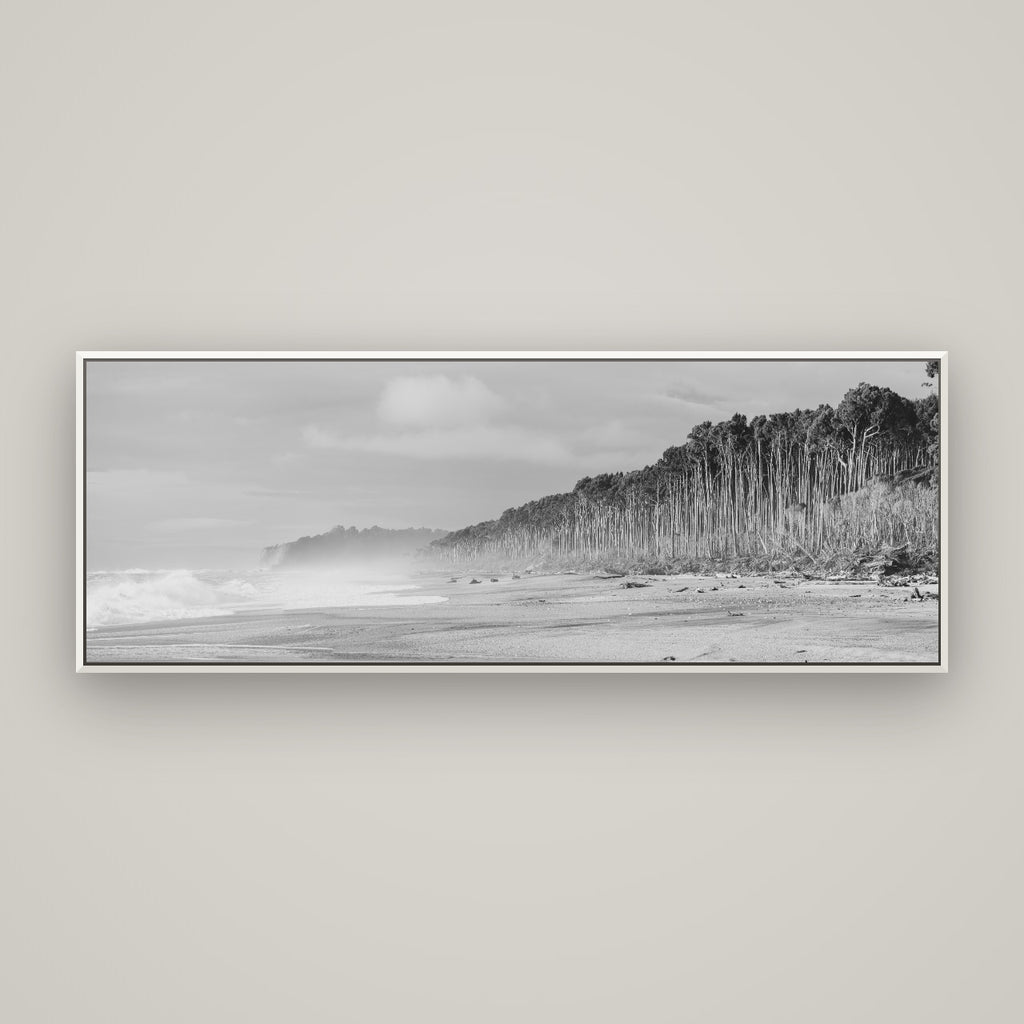 Rimu Rhythms, Bruce Bay's Wild Serenity — Basel White, 170×60 cm. New Zealand fine art wall art by Stephen Milner.