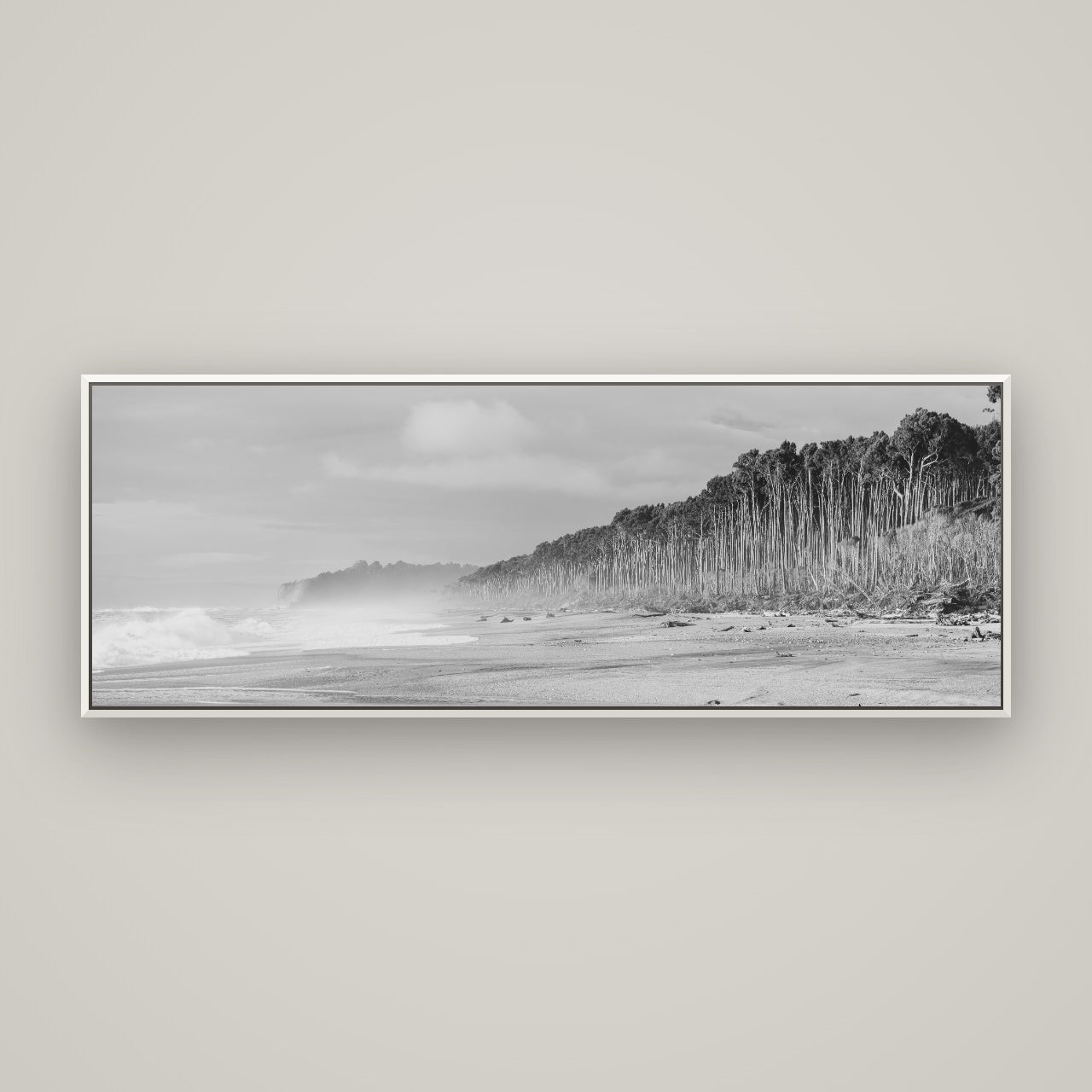 Rimu Rhythms, Bruce Bay's Wild Serenity — Basel White, 170×60 cm. New Zealand fine art wall art by Stephen Milner.