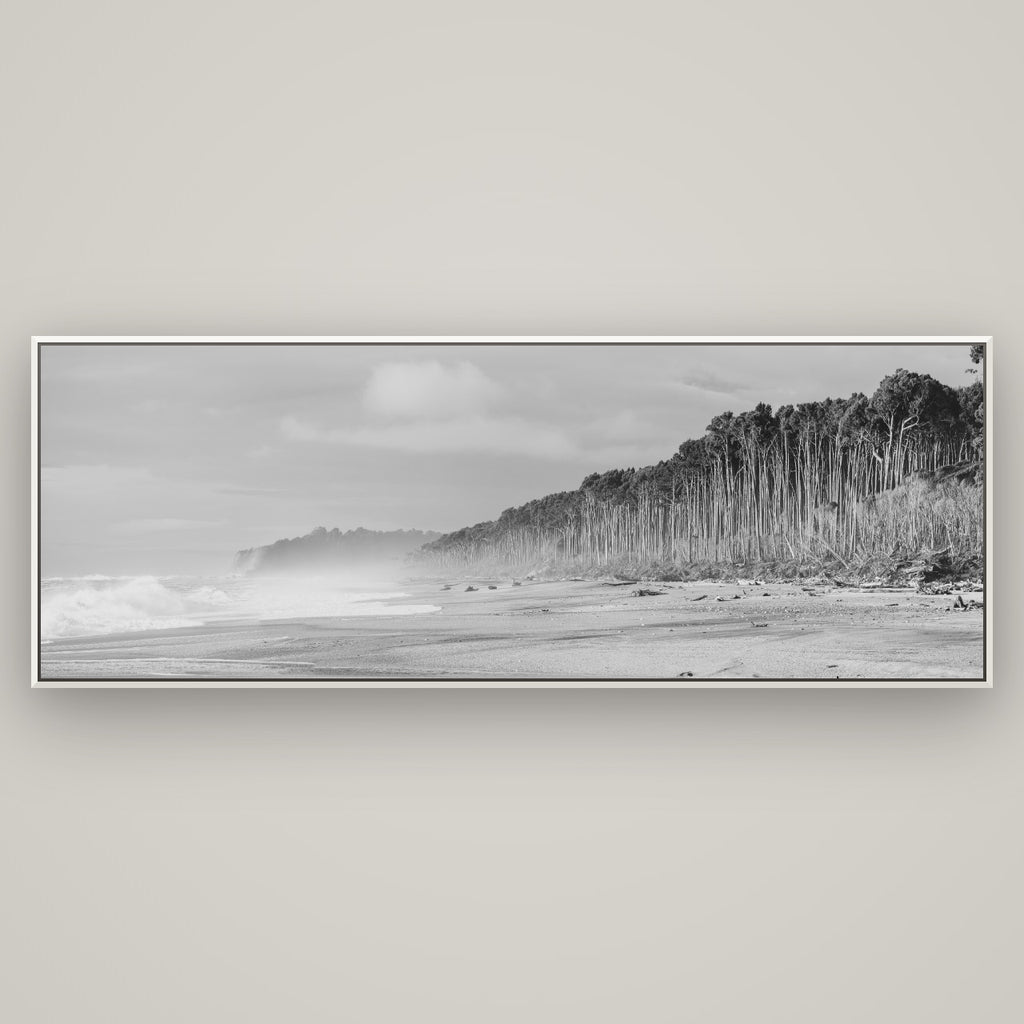 Rimu Rhythms, Bruce Bay's Wild Serenity — Basel White, 198×70 cm. New Zealand fine art wall art by Stephen Milner.