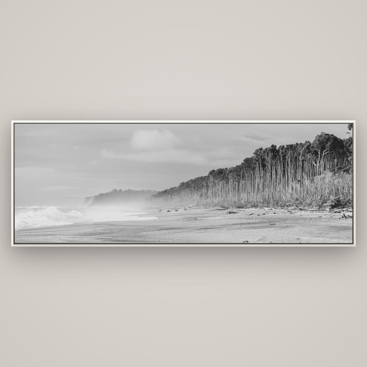 Rimu Rhythms, Bruce Bay's Wild Serenity — Basel White, 198×70 cm. New Zealand fine art wall art by Stephen Milner.