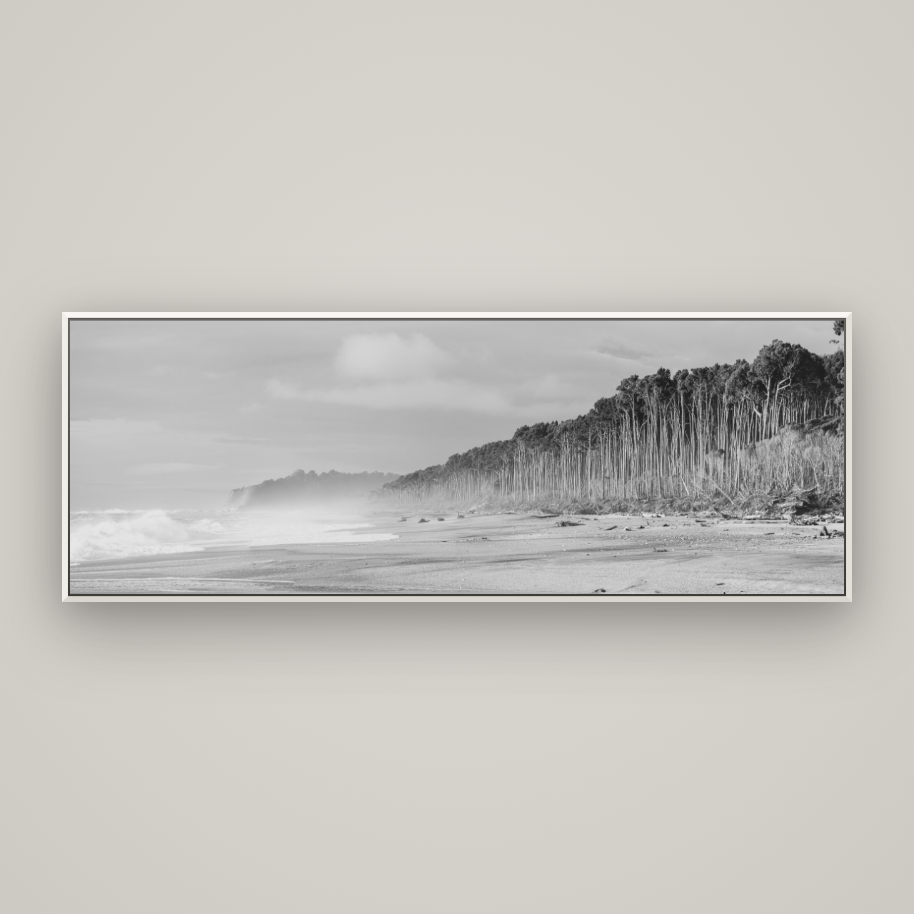 Rimu Rhythms, Bruce Bay's Wild Serenity — Basel White, 198×70 cm. New Zealand fine art wall art by Stephen Milner.