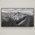 Rivers of Ice, Southern Alps — Basel Black, 196×110 cm. New Zealand fine art wall art by Stephen Milner.