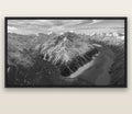 Rivers of Ice, Southern Alps — black float frame canvas, 200 × 130 cm. New Zealand fine art landscape wall art by Stephen Milner.