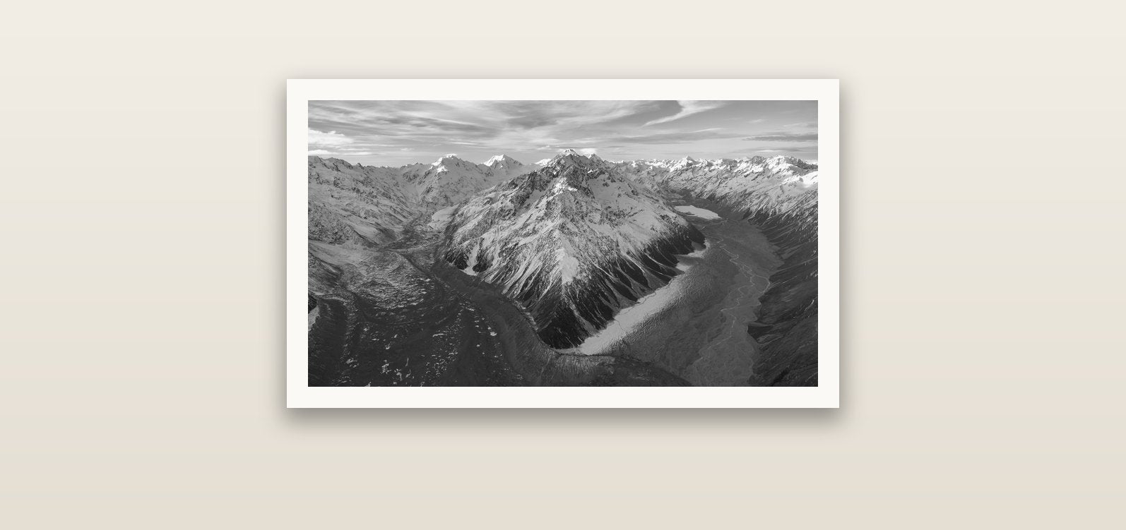 Rivers of Ice, Southern Alps — Hahnemühle fine art print, 61 × 36 cm. New Zealand fine art landscape photography by Stephen Milner.