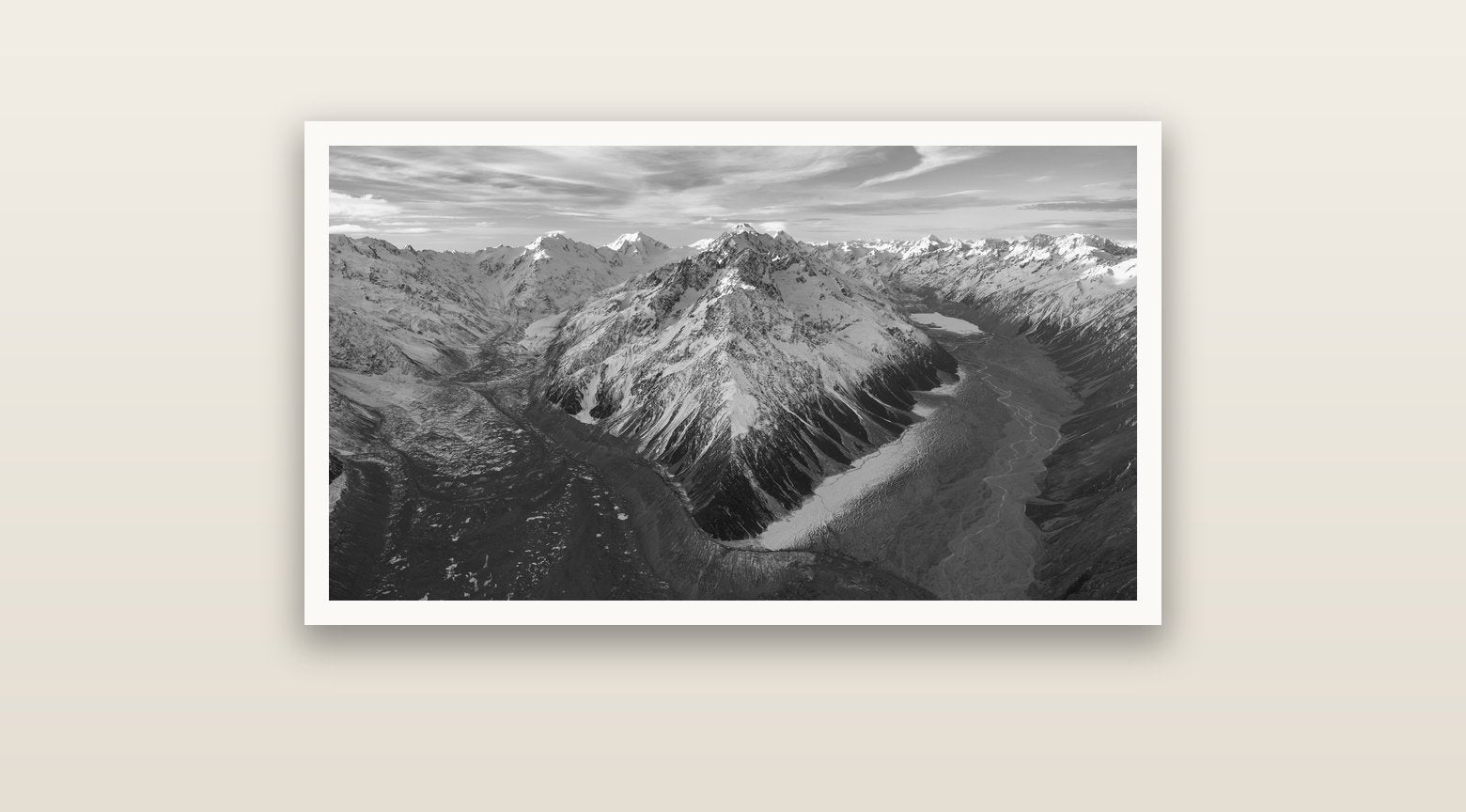 Rivers of Ice, Southern Alps — Hahnemühle fine art print, 91 × 51 cm. New Zealand fine art landscape photography by Stephen Milner.