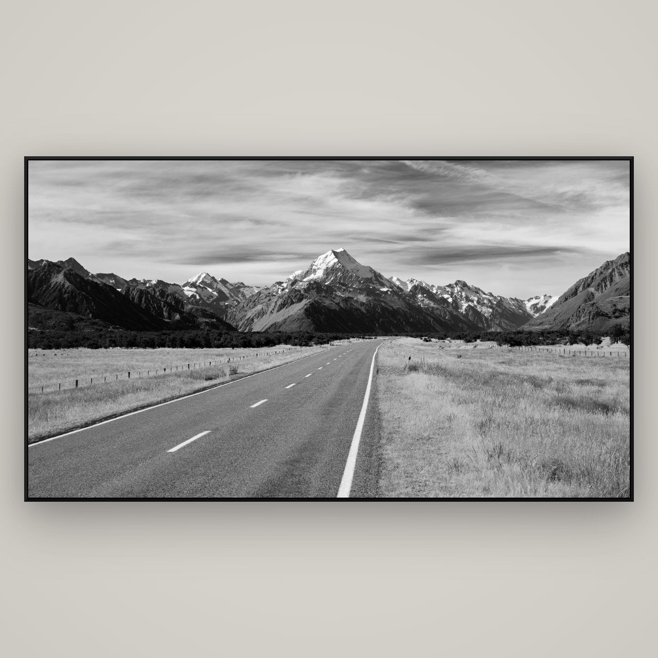 Road to the Top, Mount Cook — ArtBox Black, 196×110 cm. New Zealand fine art wall art by Stephen Milner.