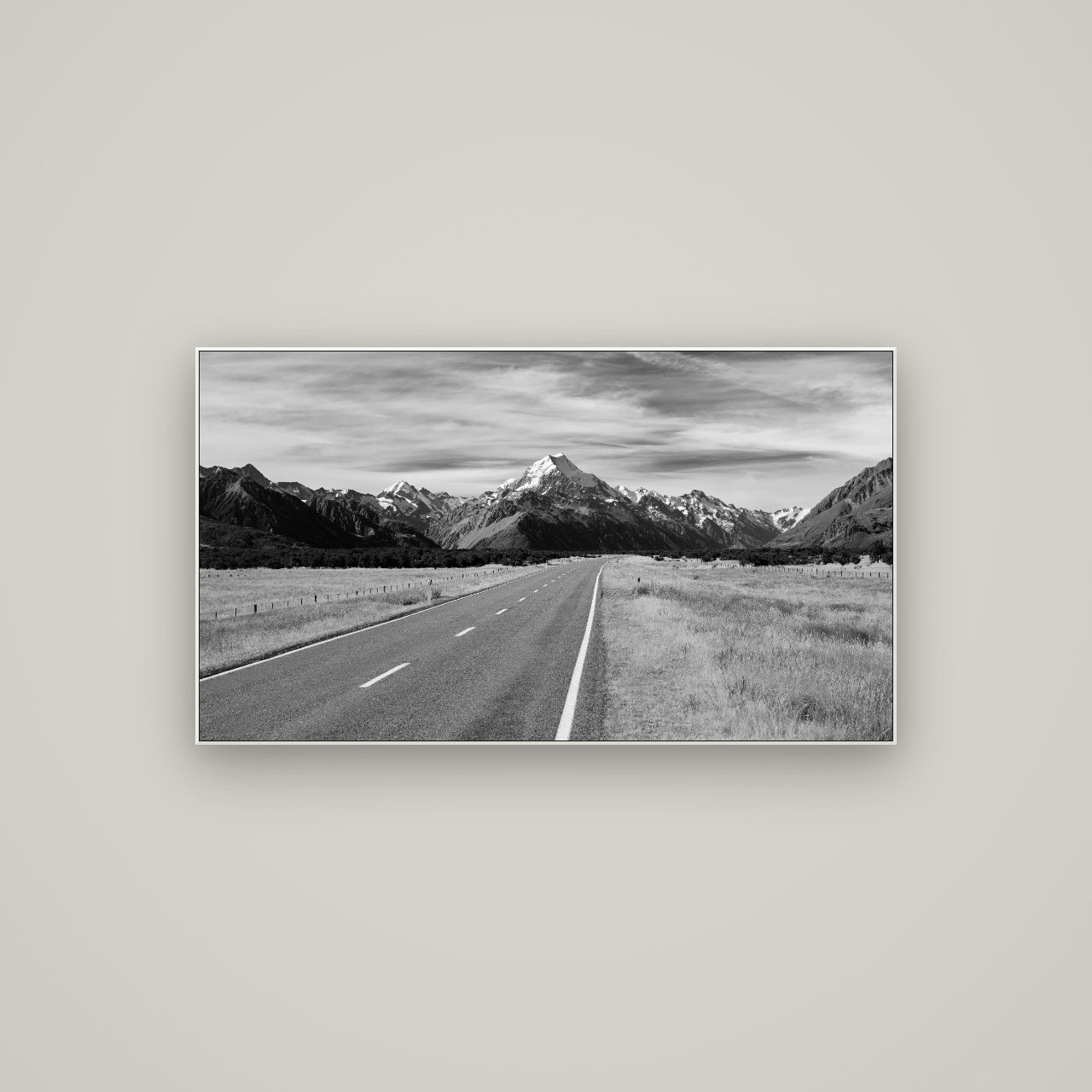 Road to the Top, Mount Cook — ArtBox White, 107×60 cm. New Zealand fine art wall art by Stephen Milner.