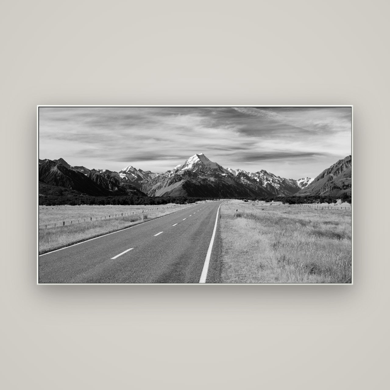 Road to the Top, Mount Cook — ArtBox White, 160×90 cm. New Zealand fine art wall art by Stephen Milner.