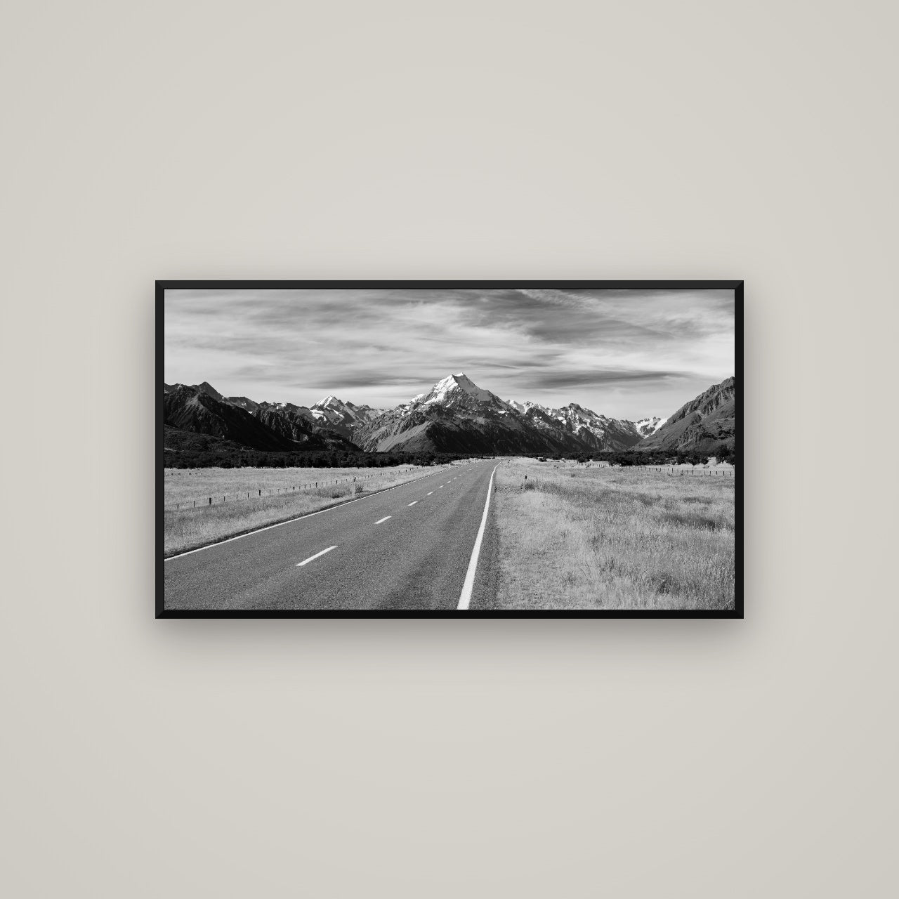 Road to the Top, Mount Cook — Basel Black, 107×60 cm. New Zealand fine art wall art by Stephen Milner.