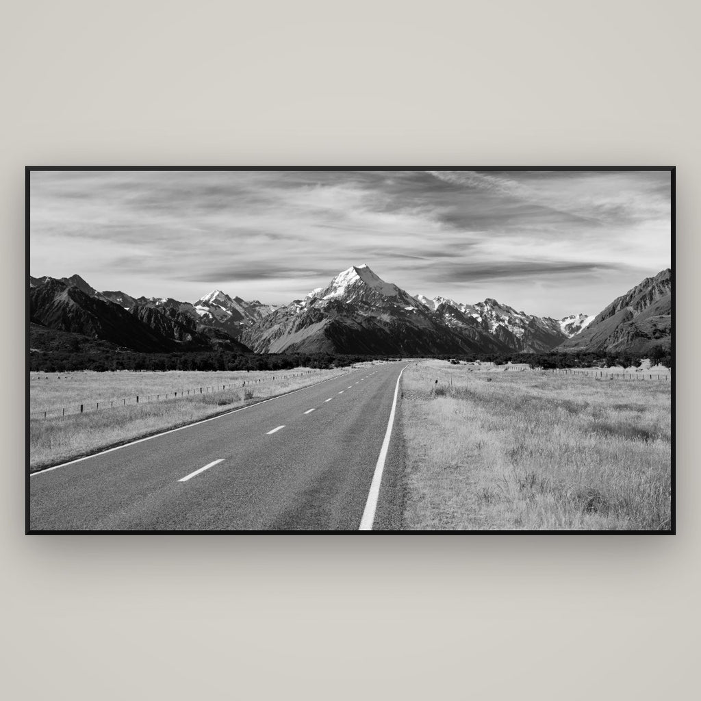 Road to the Top, Mount Cook — Basel Black Matte, 196×110 cm. New Zealand fine art wall art by Stephen Milner.
