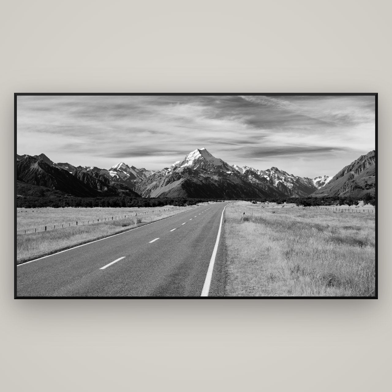 Road to the Top, Mount Cook — Basel Black, 196×110 cm. New Zealand fine art wall art by Stephen Milner.