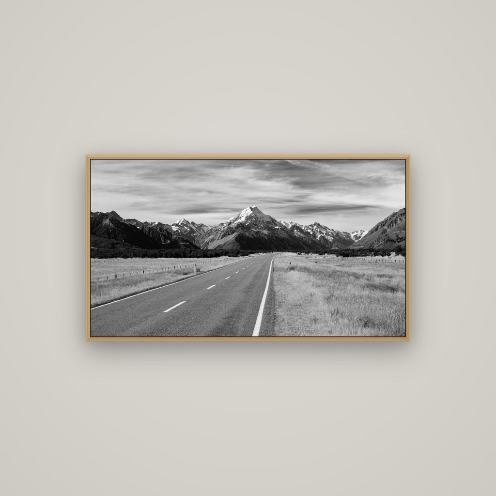 Road to the Top, Mount Cook, Basel Natural Oak, 107×60 cm. New Zealand fine art wall art by Stephen Milner.