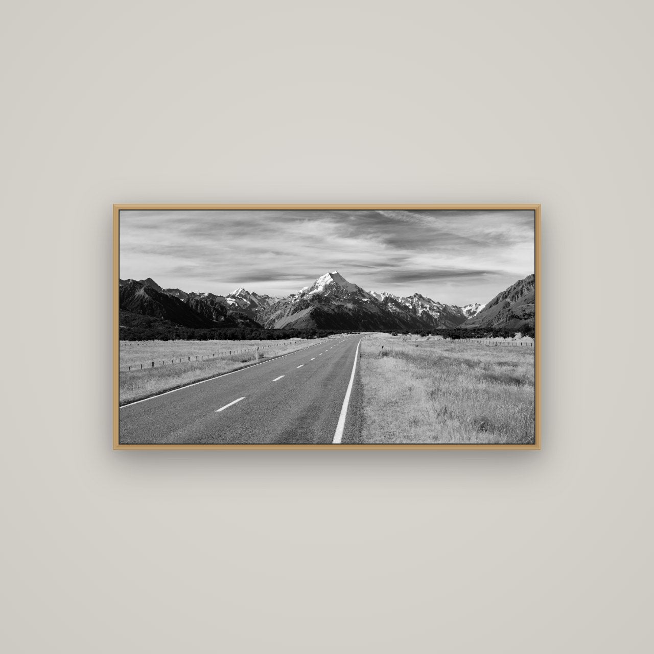 Road to the Top, Mount Cook, Basel Natural Oak, 107×60 cm. New Zealand fine art wall art by Stephen Milner.