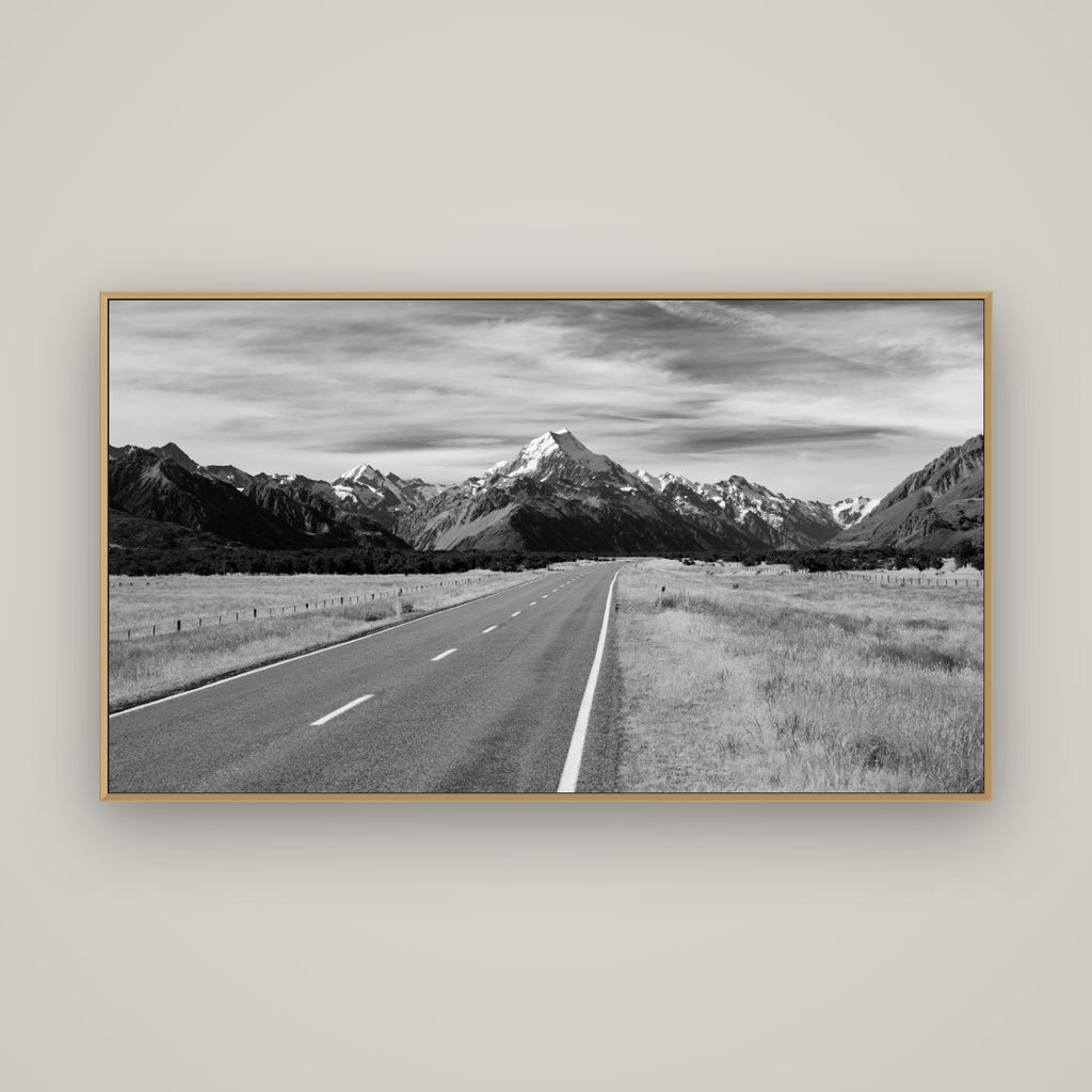 Road to the Top, Mount Cook, Basel Natural Oak, 160×90 cm. New Zealand fine art wall art by Stephen Milner.