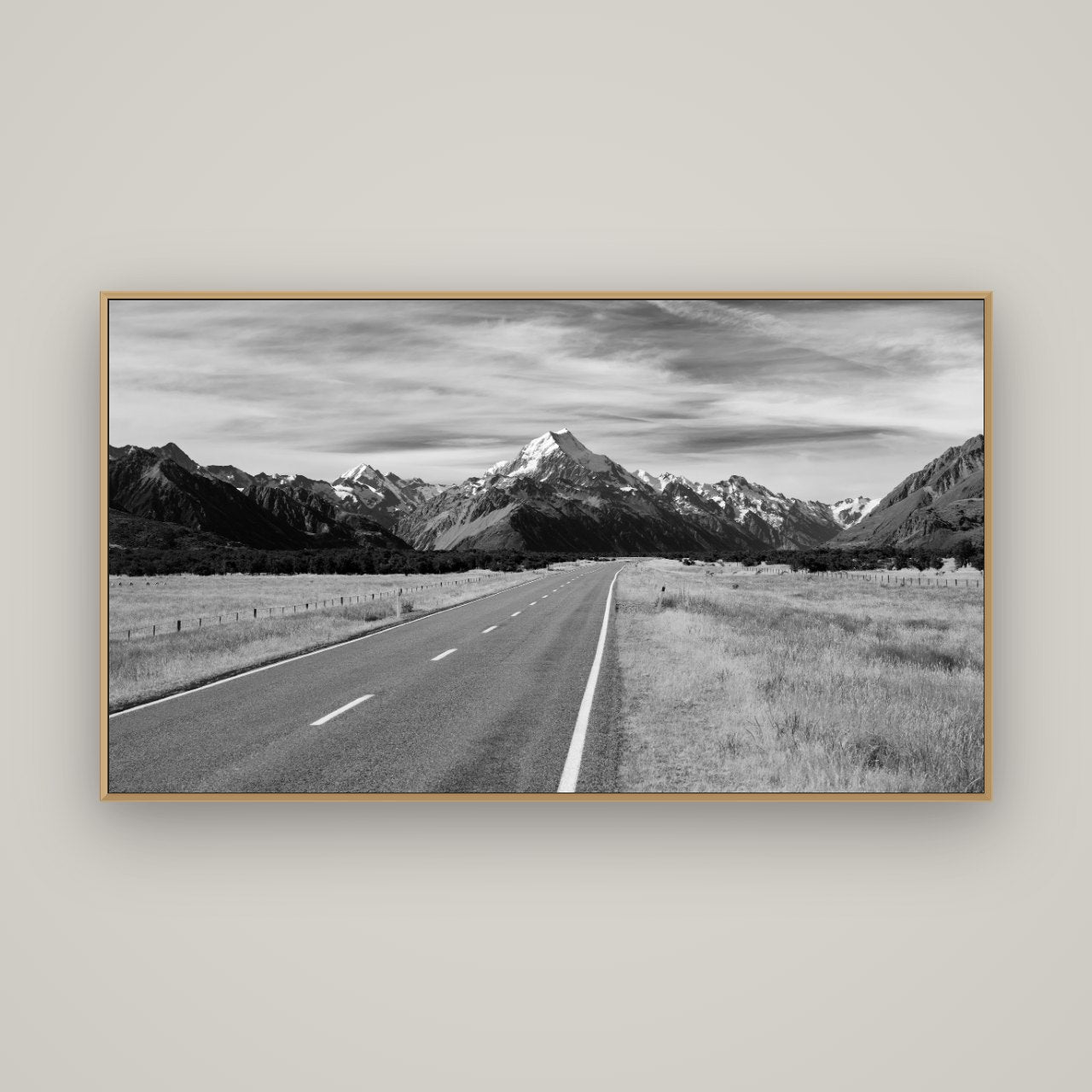 Road to the Top, Mount Cook, Basel Natural Oak, 160×90 cm. New Zealand fine art wall art by Stephen Milner.