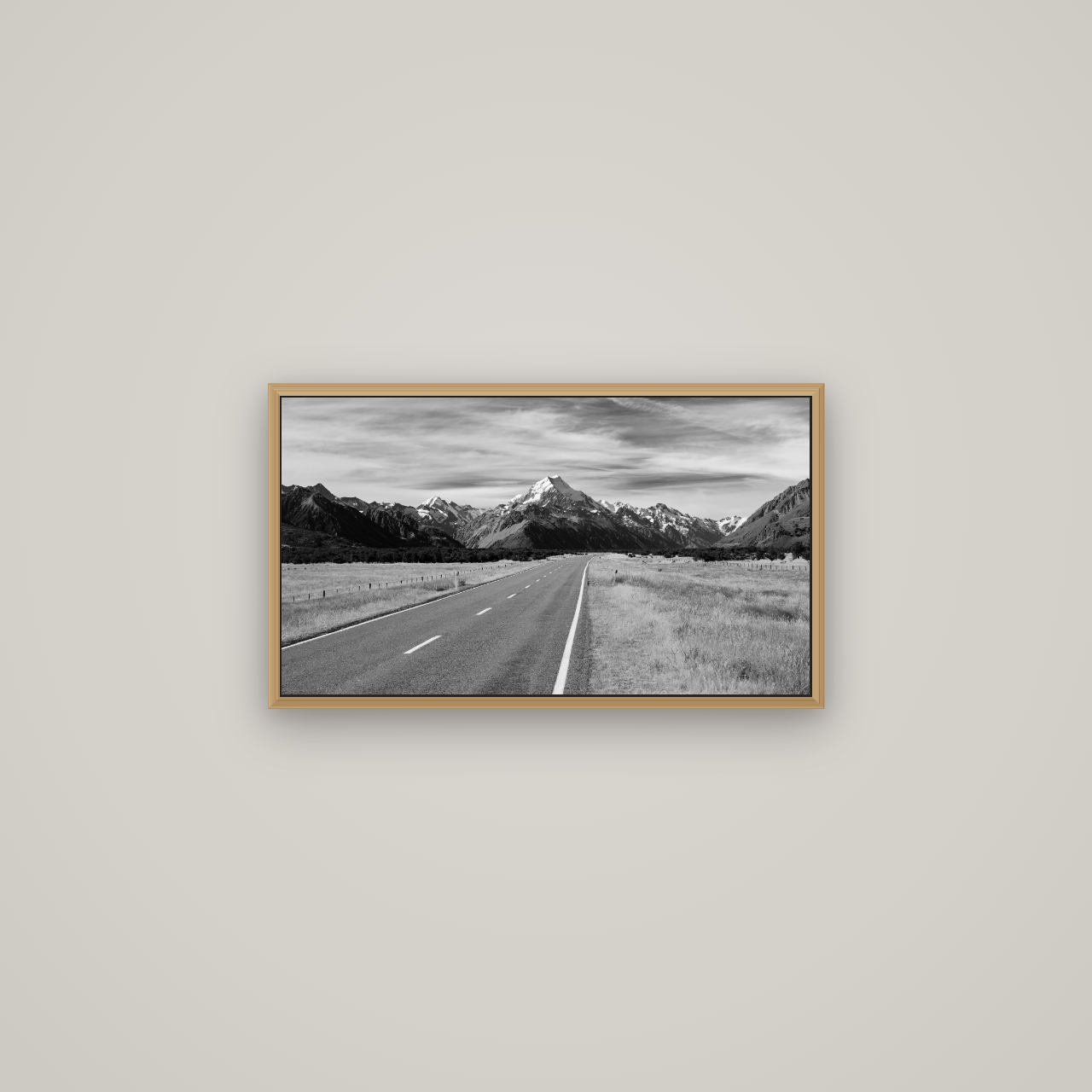 Road to the Top, Mount Cook, Basel Natural Oak, 64×36 cm. New Zealand fine art wall art by Stephen Milner.