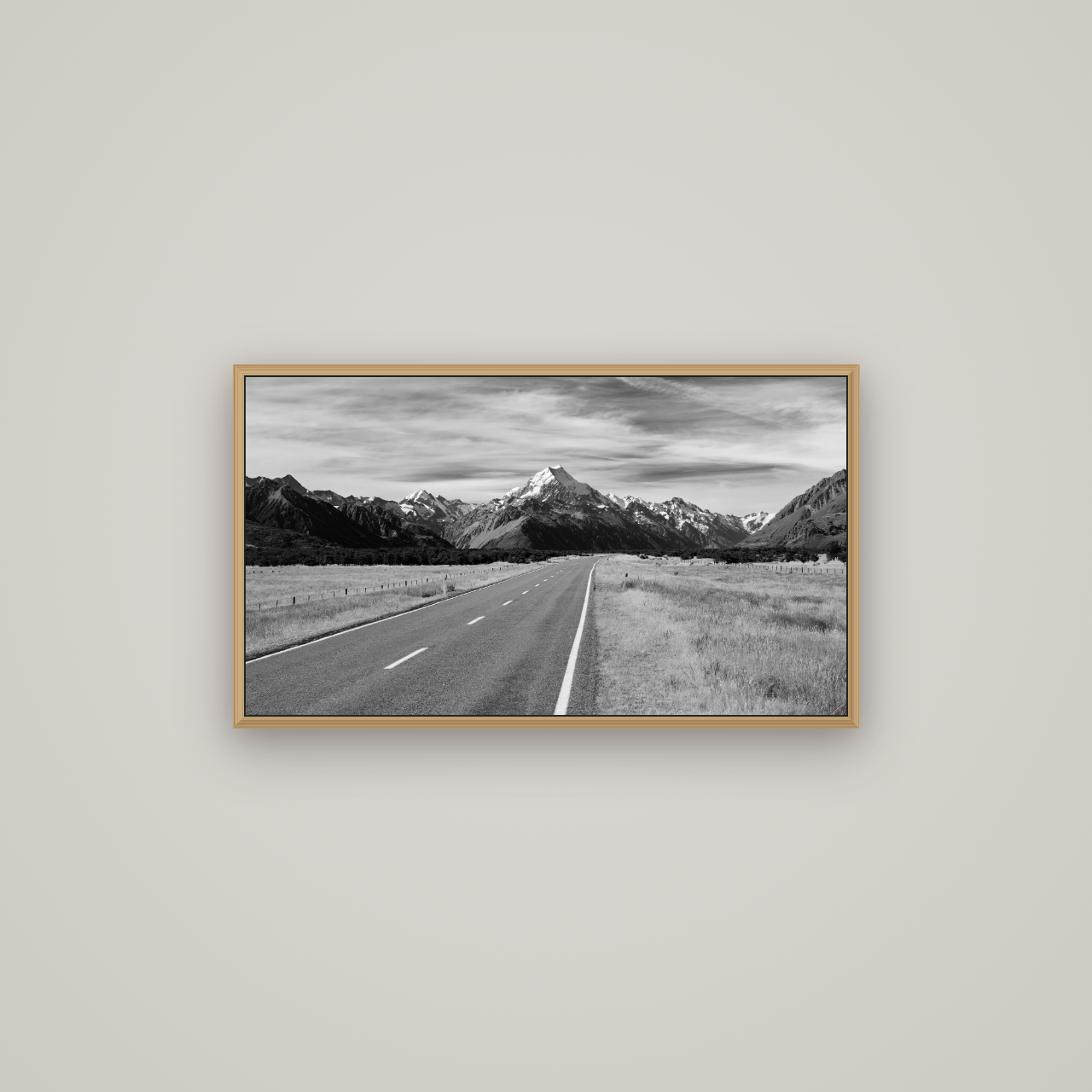 Road to the Top, Mount Cook, Basel Natural Oak, 80×45 cm. New Zealand fine art wall art by Stephen Milner.