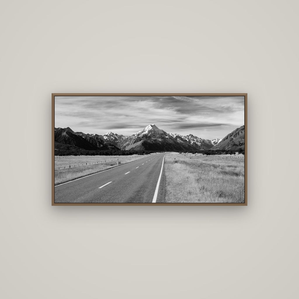 Road to the Top, Mount Cook, Basel Walnut, 107×60 cm. New Zealand fine art wall art by Stephen Milner.