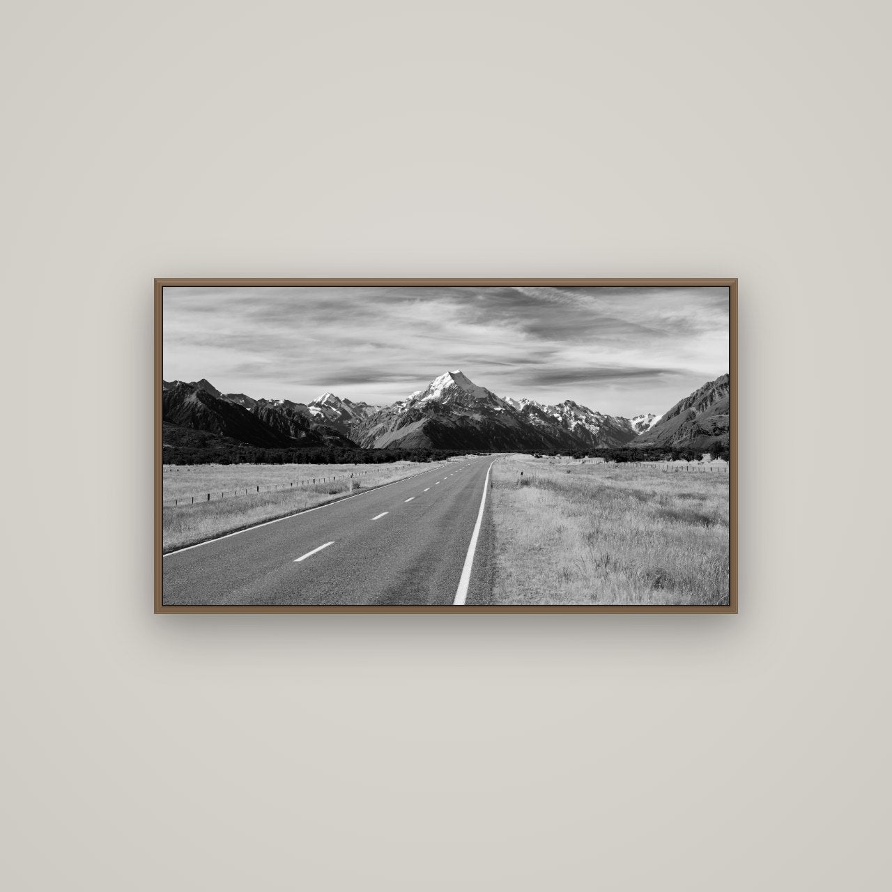 Road to the Top, Mount Cook, Basel Walnut, 107×60 cm. New Zealand fine art wall art by Stephen Milner.