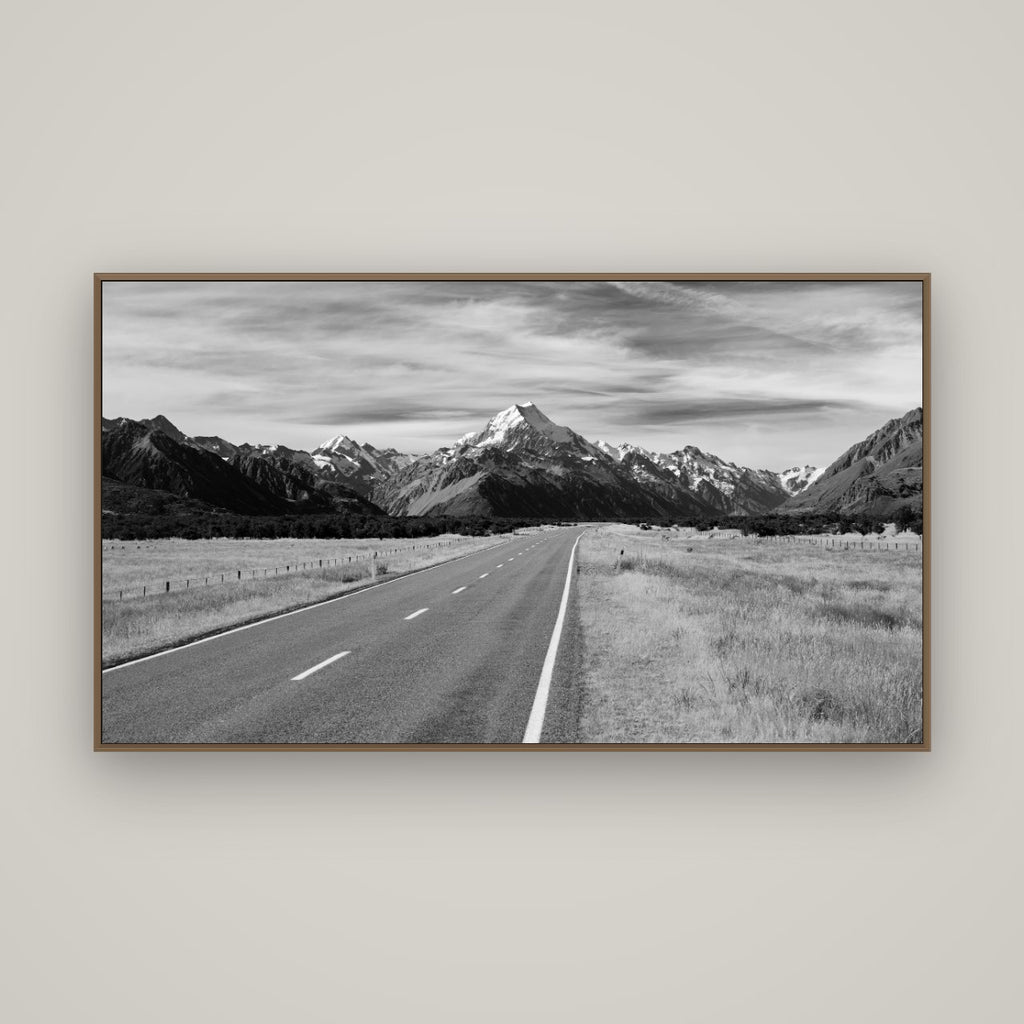 Road to the Top, Mount Cook, Basel Walnut, 160×90 cm. New Zealand fine art wall art by Stephen Milner.