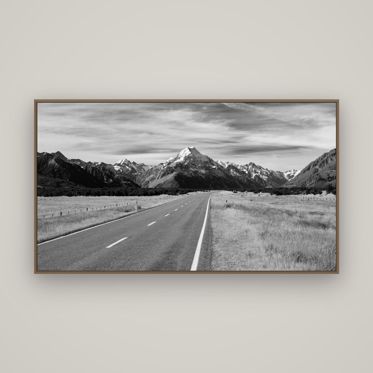 Road to the Top, Mount Cook, Basel Walnut, 160×90 cm. New Zealand fine art wall art by Stephen Milner.