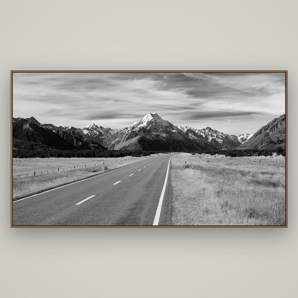 Road to the Top, Mount Cook, Basel Walnut, 196×110 cm. New Zealand fine art wall art by Stephen Milner.