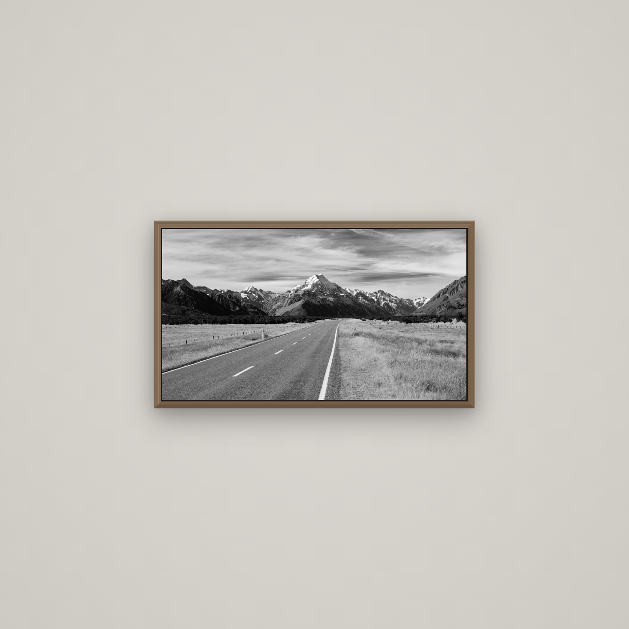 Road to the Top, Mount Cook, Basel Walnut, 64×36 cm. New Zealand fine art wall art by Stephen Milner.