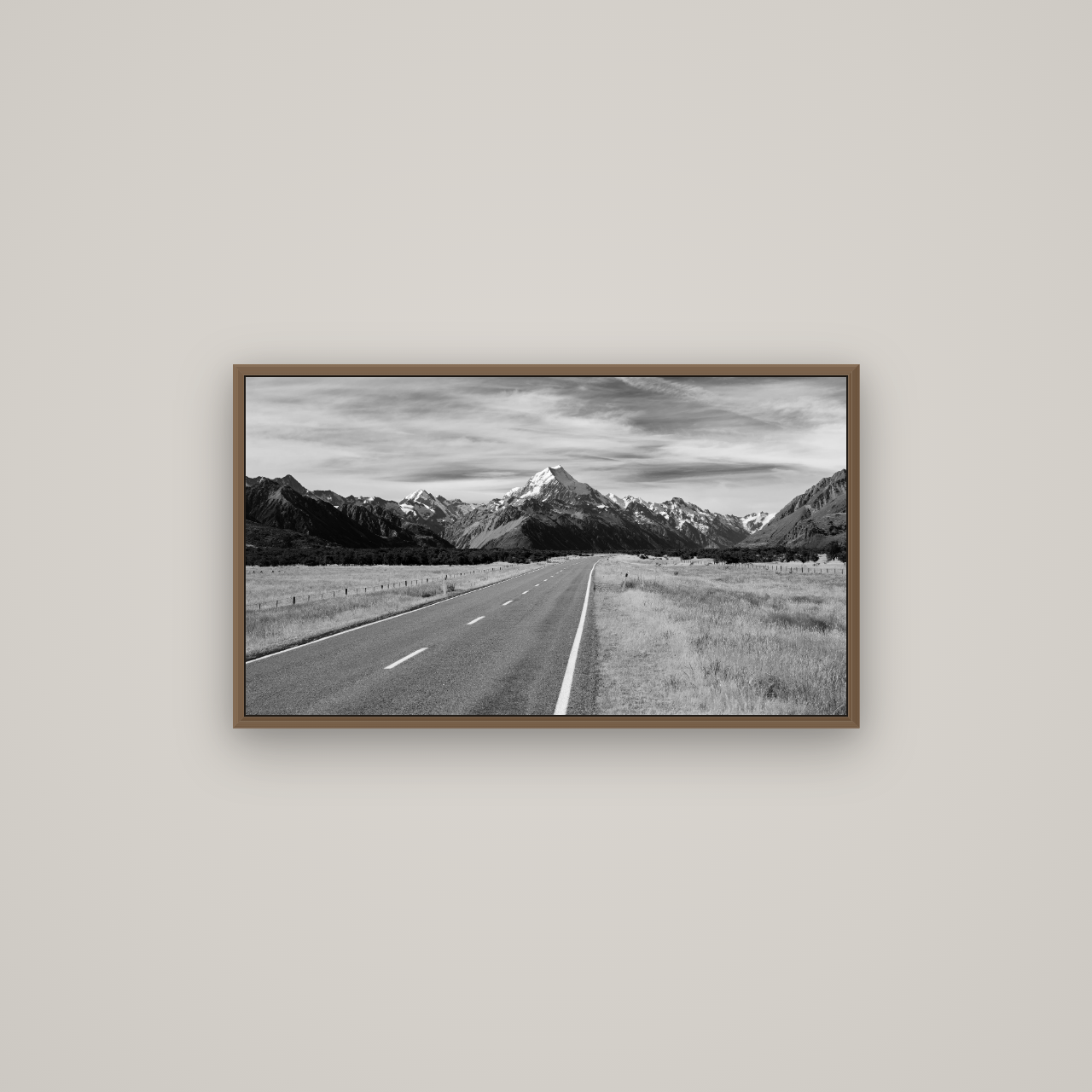 Road to the Top, Mount Cook, Basel Walnut, 80×45 cm. New Zealand fine art wall art by Stephen Milner.