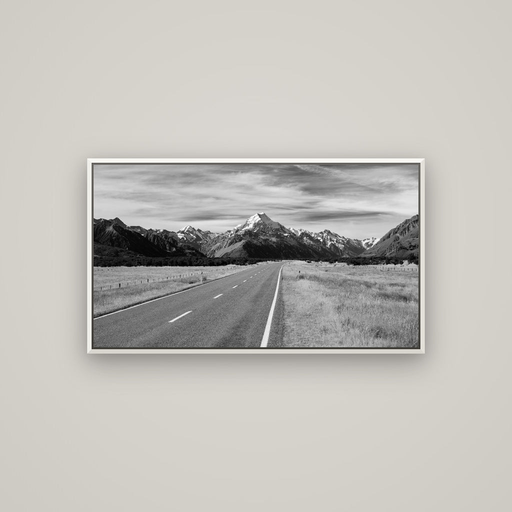 Road to the Top, Mount Cook — Basel White, 107×60 cm. New Zealand fine art wall art by Stephen Milner.