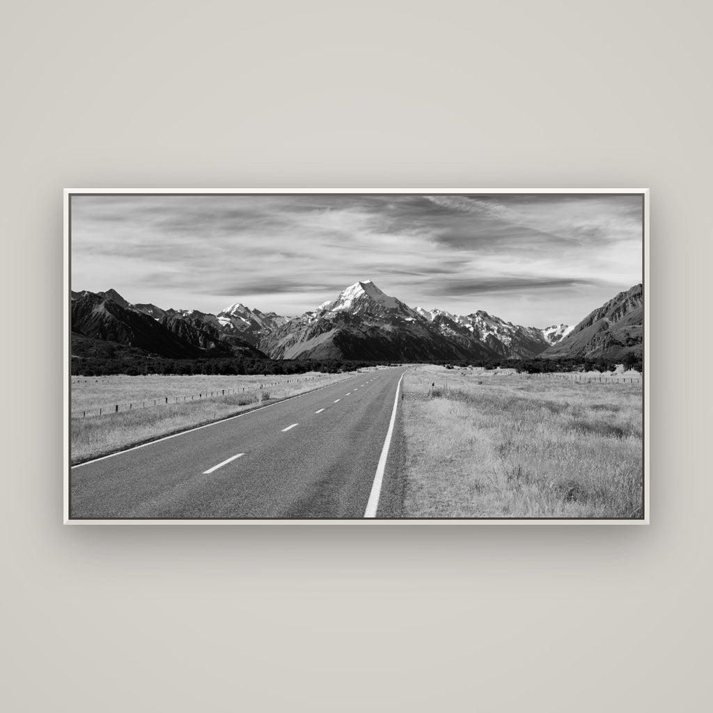 Road to the Top, Mount Cook — Basel White, 160×90 cm. New Zealand fine art wall art by Stephen Milner.