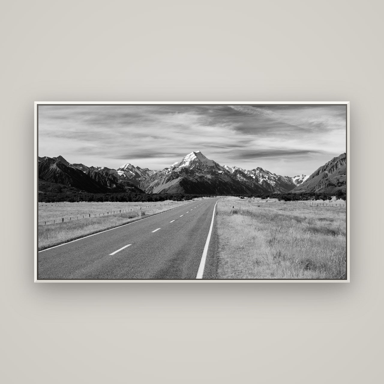 Road to the Top, Mount Cook — Basel White, 160×90 cm. New Zealand fine art wall art by Stephen Milner.