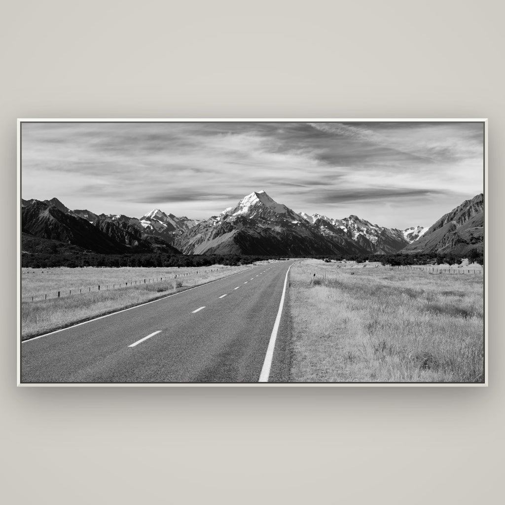 Road to the Top, Mount Cook — Basel White, 196×110 cm. New Zealand fine art wall art by Stephen Milner.