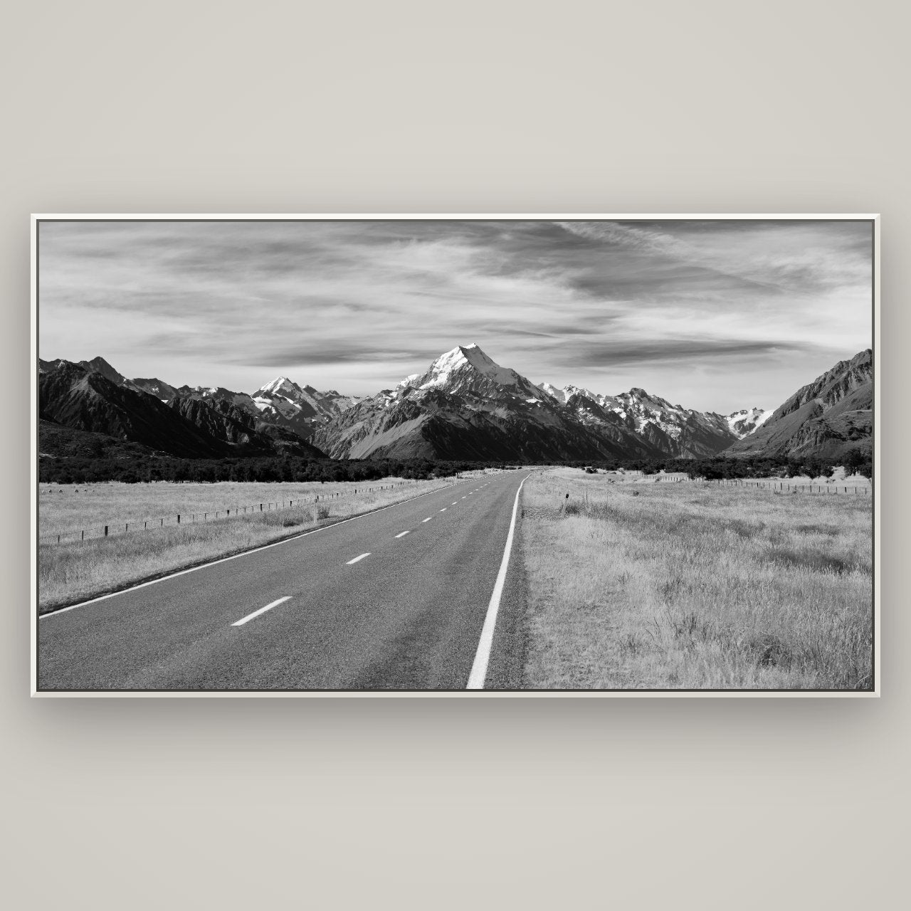 Road to the Top, Mount Cook — Basel White, 196×110 cm. New Zealand fine art wall art by Stephen Milner.