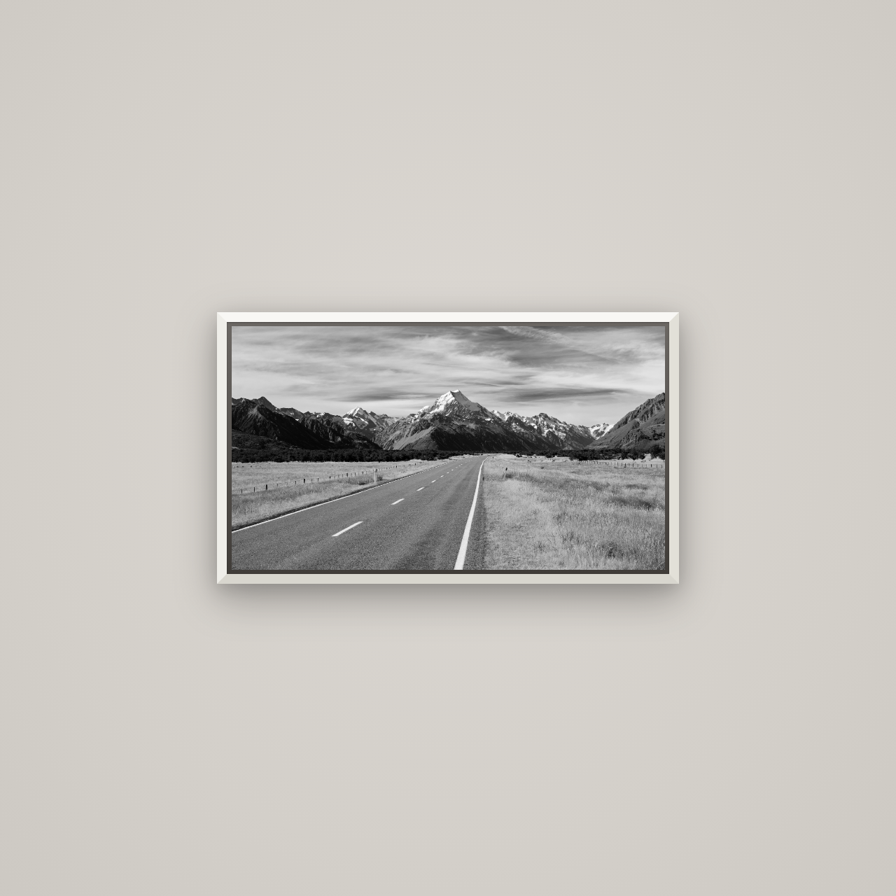 Road to the Top, Mount Cook — Basel White, 64×36 cm. New Zealand fine art wall art by Stephen Milner.
